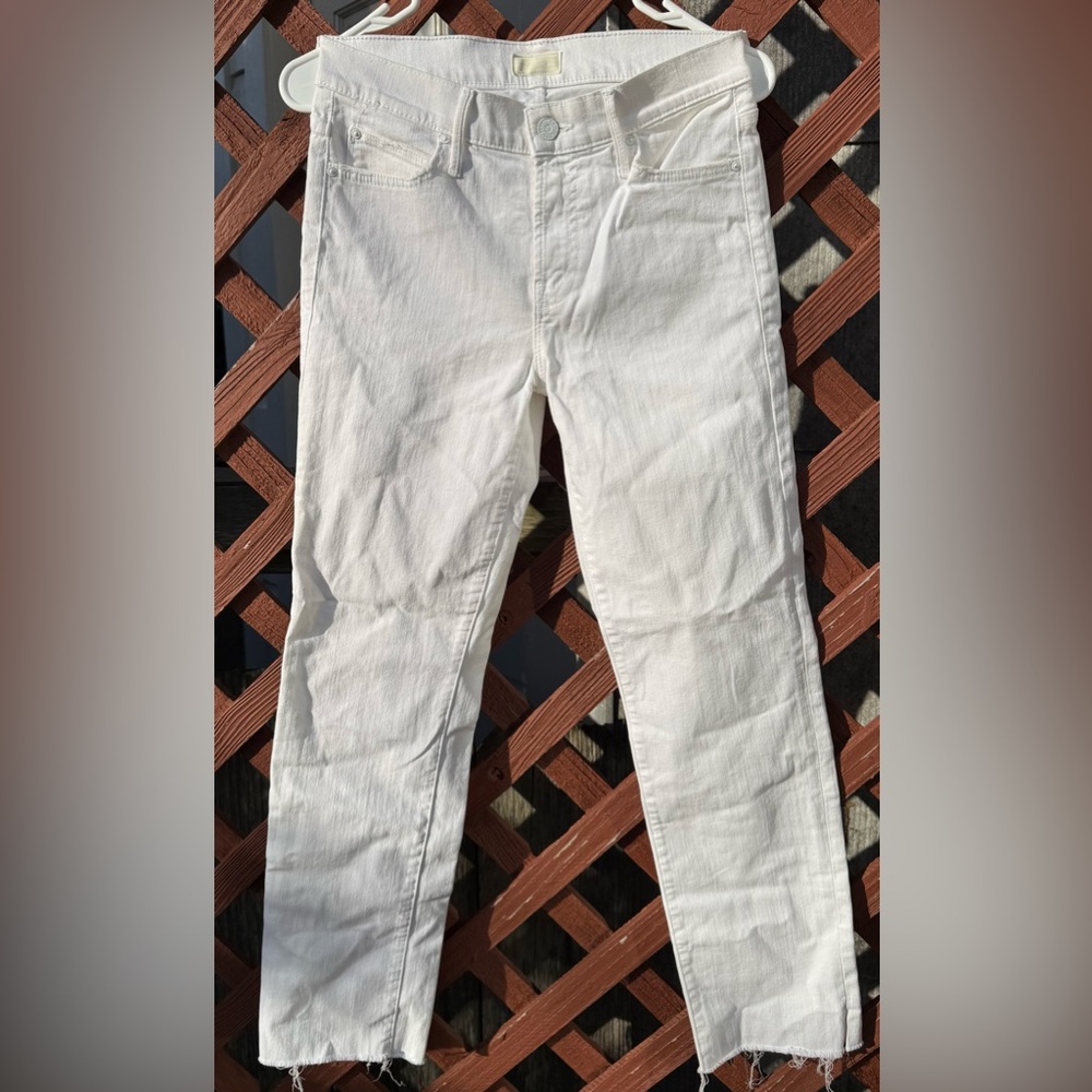 Mother The Looker White Skinny Jeans Raw Hem Size 26